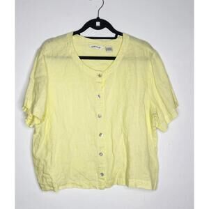 Orvis Shirt Womens XL Yellow Linen Button Front Short Sleeve Casual Top